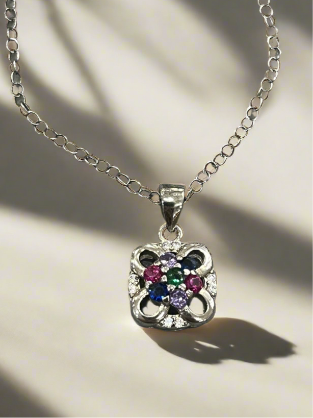 Bloom Finest: Sterling Silver Colorful Flower Necklace