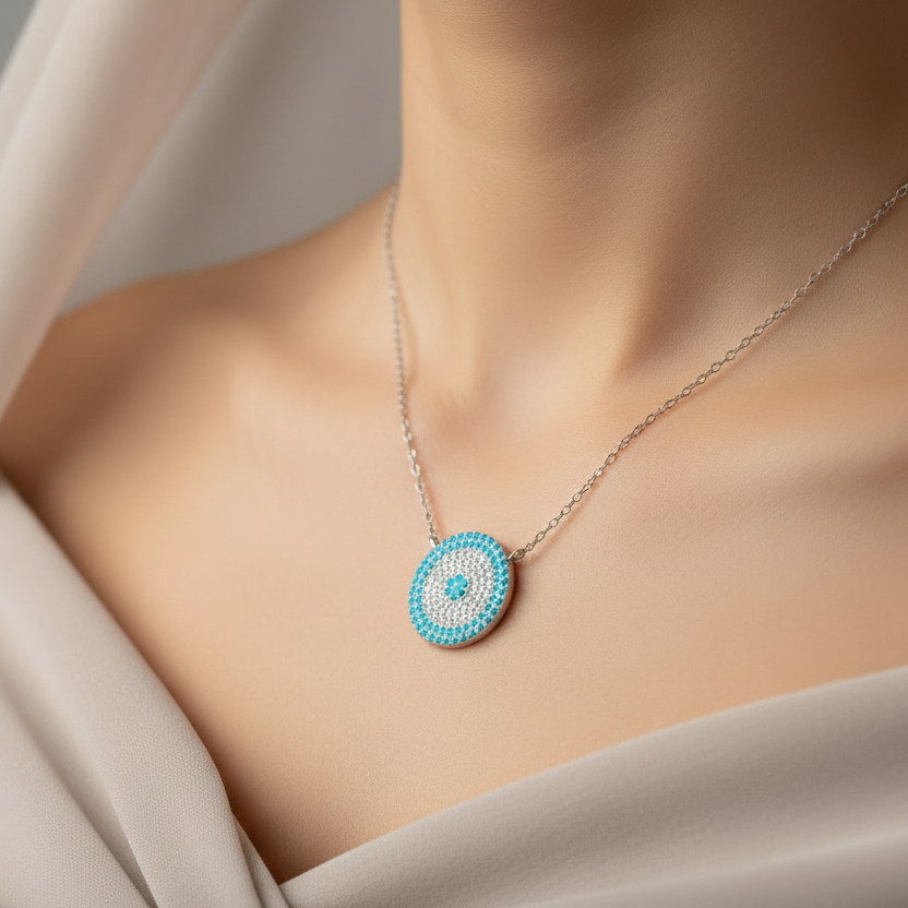 Sterling Silver Turquoise Round Necklace