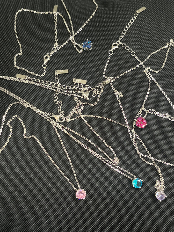 EIGHT Different Zirconia Sterling Silver Stones Necklaces