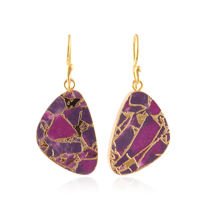 Amethyst Triangular Stones Gold-Plated Earrings