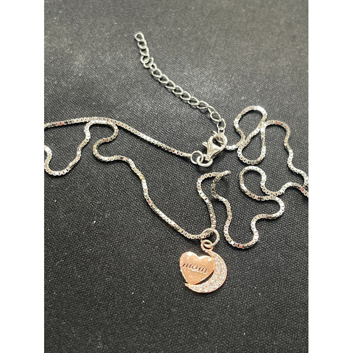 Engraved 'Mom' Heart Necklace with Moon Design