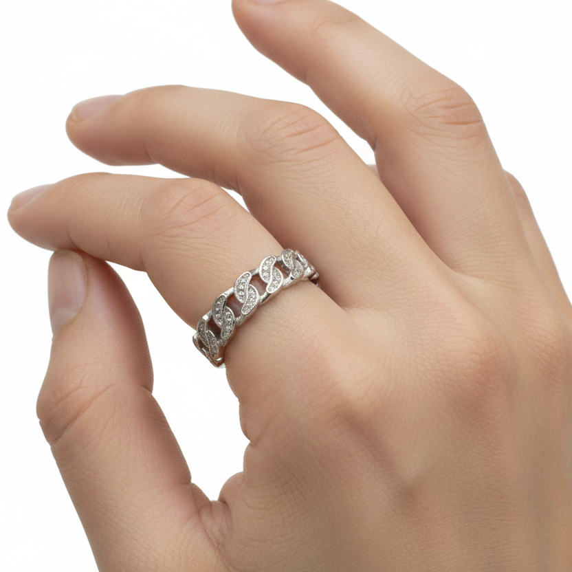 Sterling Silver CZ Chain Link Ring