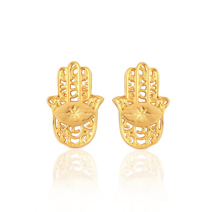 Hamsa Hand Gold-Plated Stud Earrings