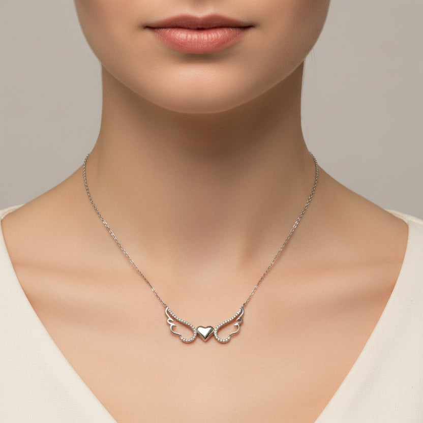 Sterling Silver Angel with Heart Necklace