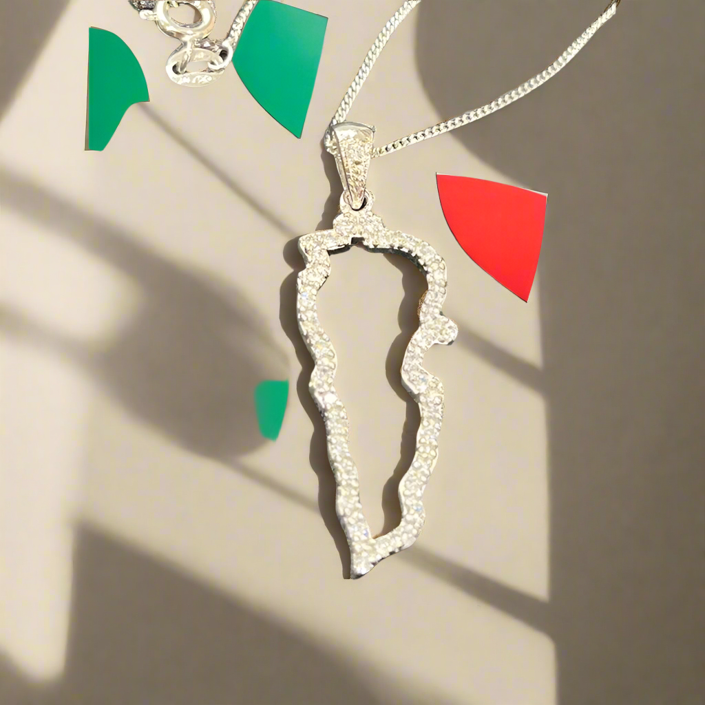 Pride and Unity: Rhodium-Plated Sterling Silver Lebanon Map Necklace