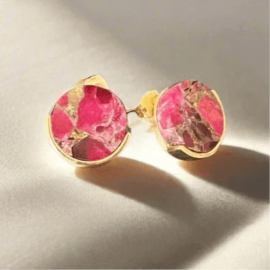 Gemstone Stud Earrings – Gold Plated Mohave Style Collection - Saras Beads & Jewellery