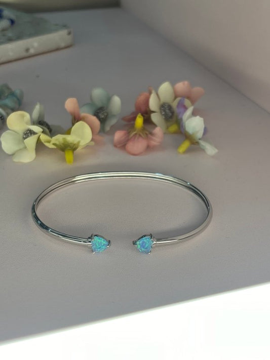 Heart's Embrace: Sterling Silver Heart-Shaped Turquoise Bangle