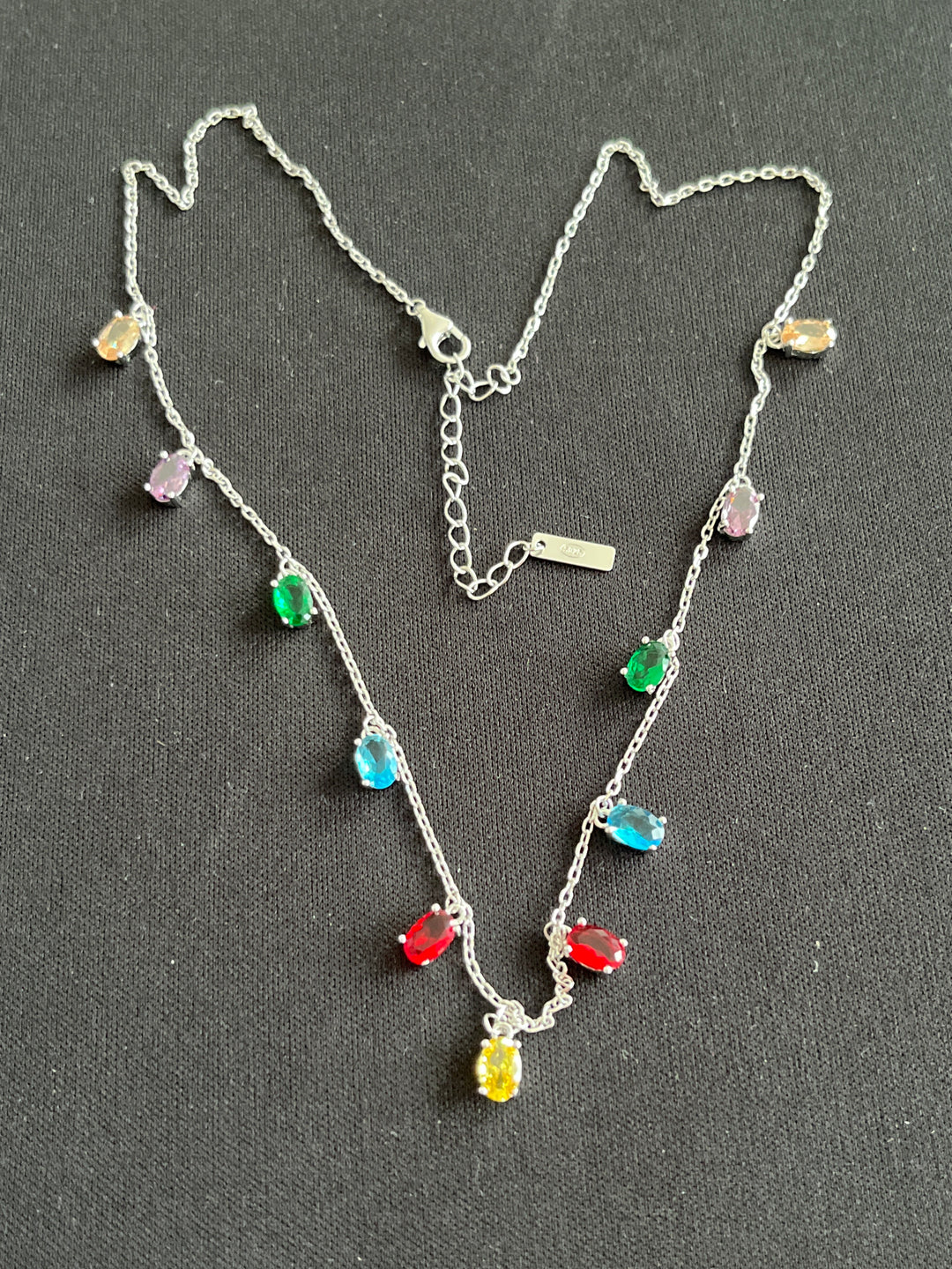 Sterling Silver Multi-Coloured Zirconia Necklace – A Rainbow of Sparkling Elegance