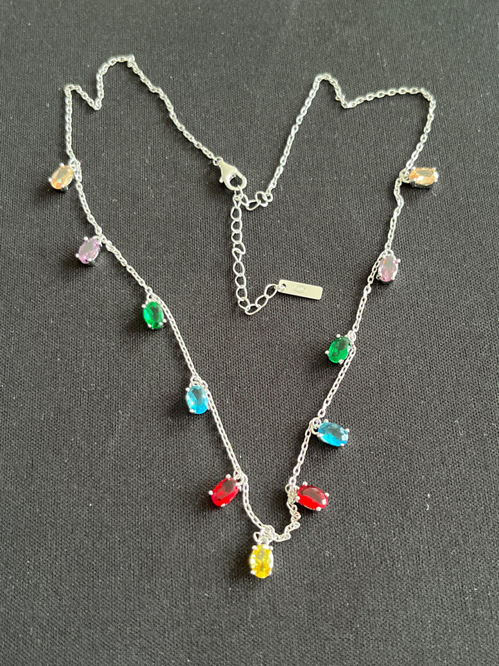 Sterling Silver Multi-Coloured Zirconia Necklace – A Rainbow of Sparkling Elegance