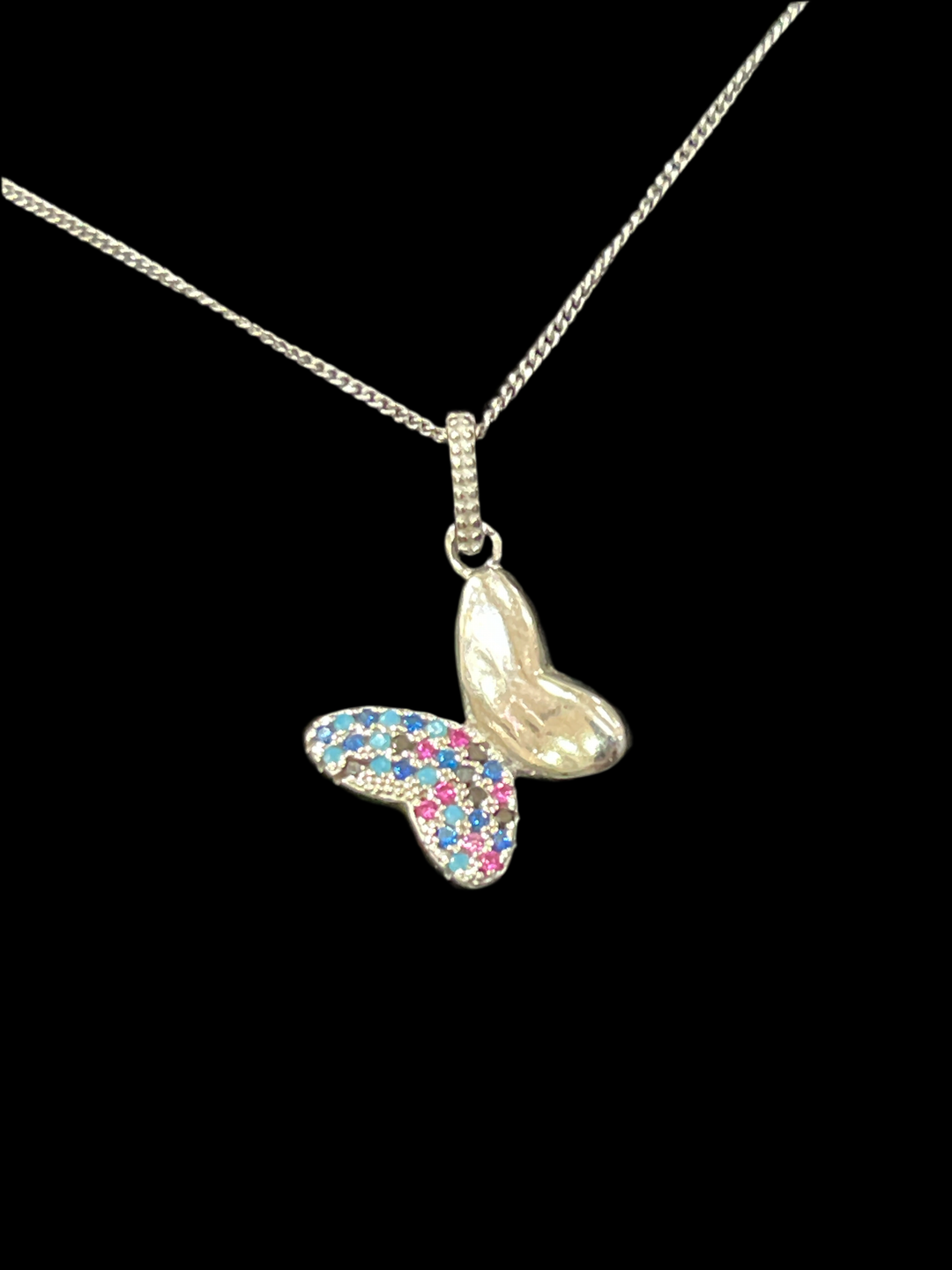 Butterfly Dreams: Sterling Silver Half-Fly / Half-Mirror Butterfly Necklace