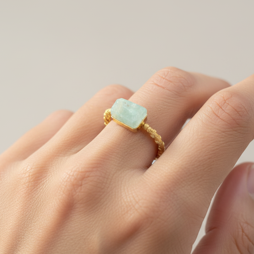 18K Gold Plated Gemstone Ring - Peridot Size 6