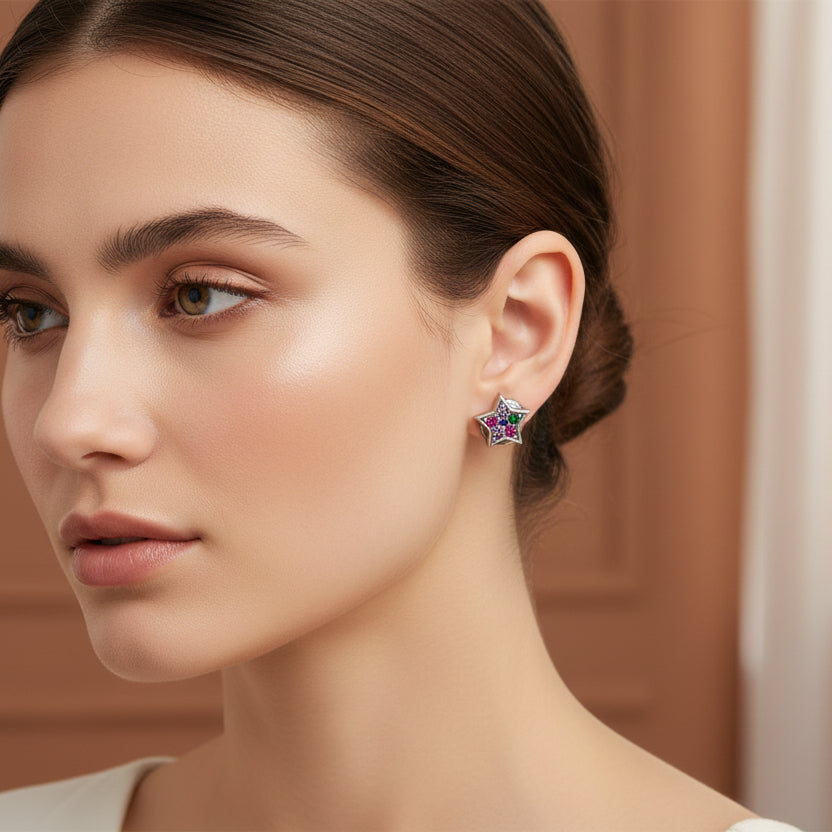 Intricate Sterling Silver Earrings - Glassed Circle