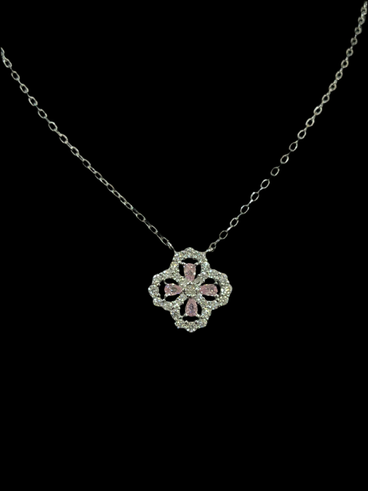 Blossoming Elegance: Sterling Silver Flower Necklace with Pink Zirconia