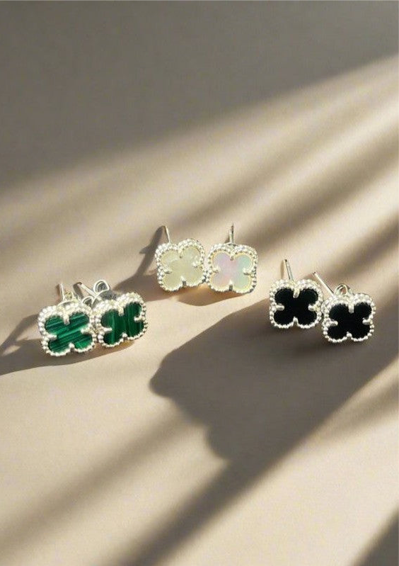 Small Clover Stud Earrings – Multi-Colour Sterling Silver