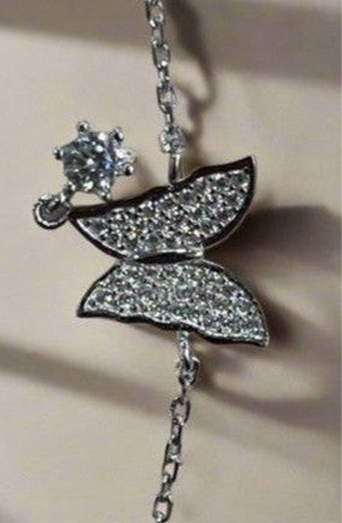 Sterling Silver White Butterfly with Diamond Zirconia