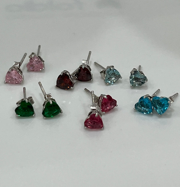 Sterling Silver Heart Stud Earrings – Vibrant Colours for Every Style