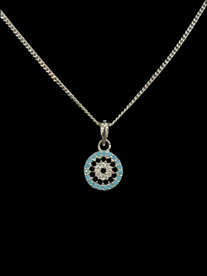 Adorable Turquoise Evil Eye Necklace in Sterling Silver – Protective in Style