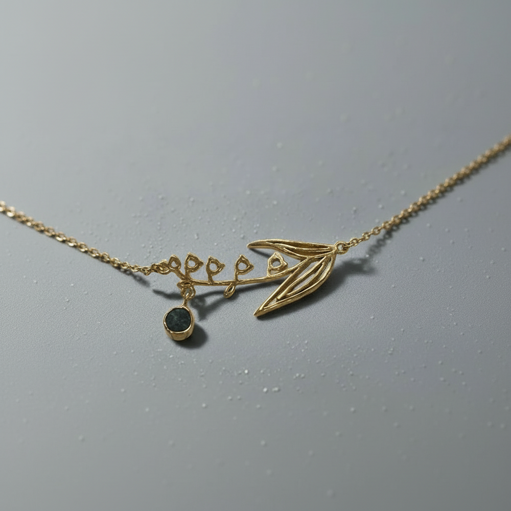 Gold Plated Necklace with May Emerald Birthstone