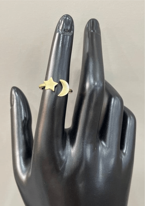 Celestial Dreams: Handmade 18 Karat Gold-Plated Star and Moon Ring - Saras Beads & Jewellery