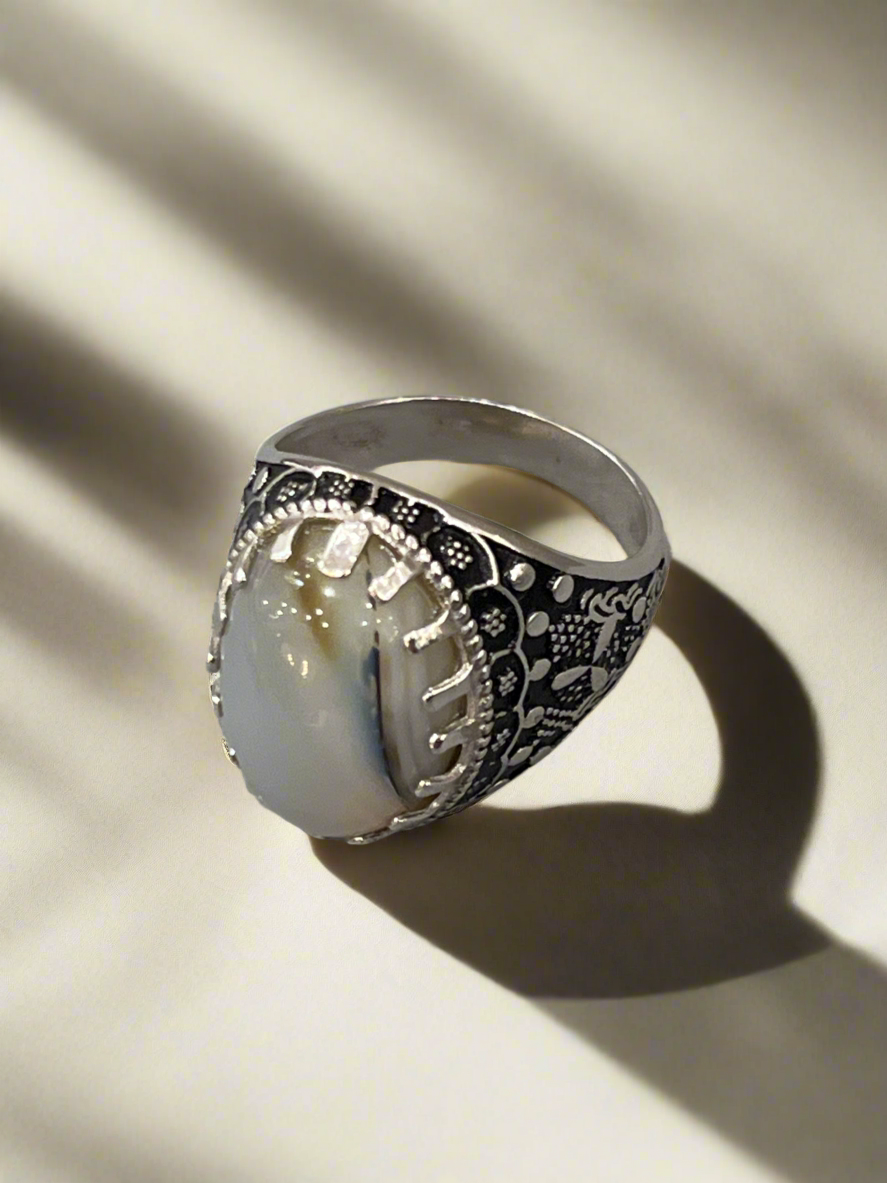 Collection of Agate & Onyx Exquisite Sterling Silver Men Rings