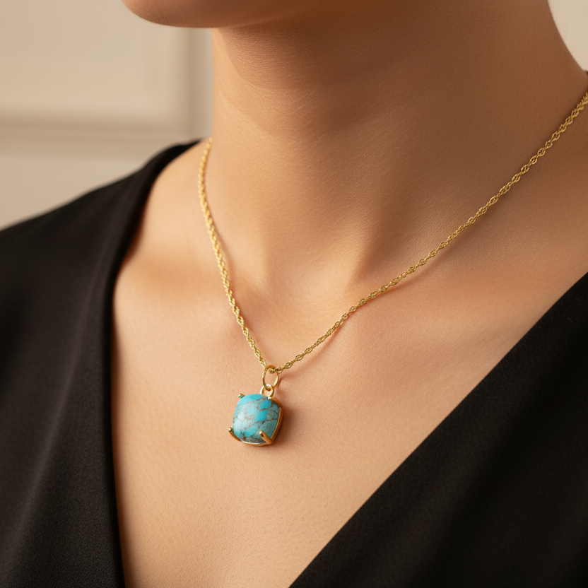 Gold Plated Mohave Pendant Necklace - Turquoise Mohave