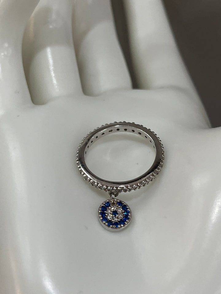 Elegant Sterling Silver Ring with Evil Eye Sapphire