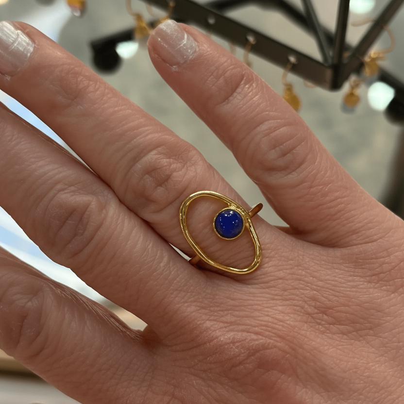 Gold Plated Orbital Ring with Blue Opal