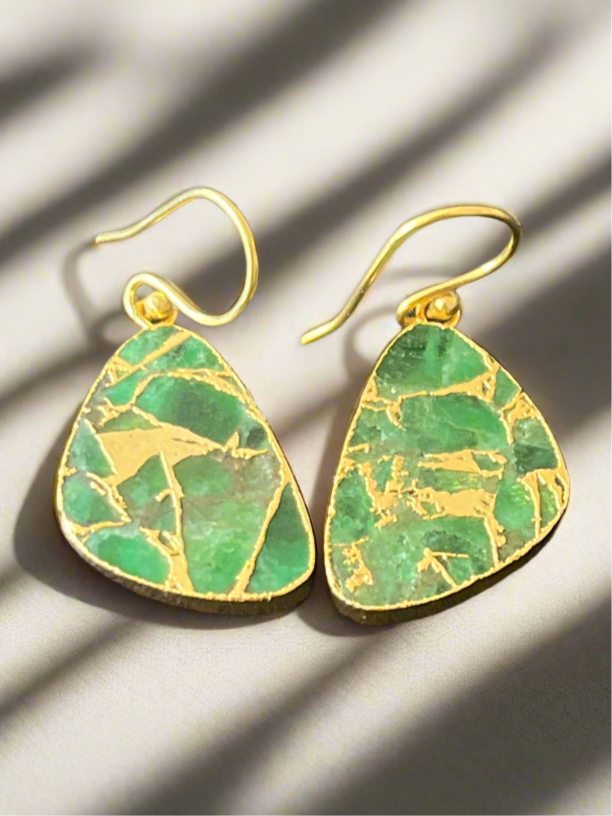 Emerald Triangular Gold Plated Earrings