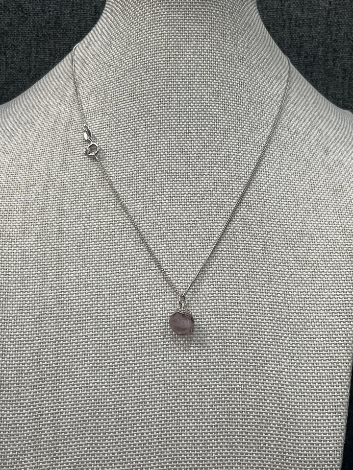 Sterling Silver Necklace with Rose Quartz Stone Pendant