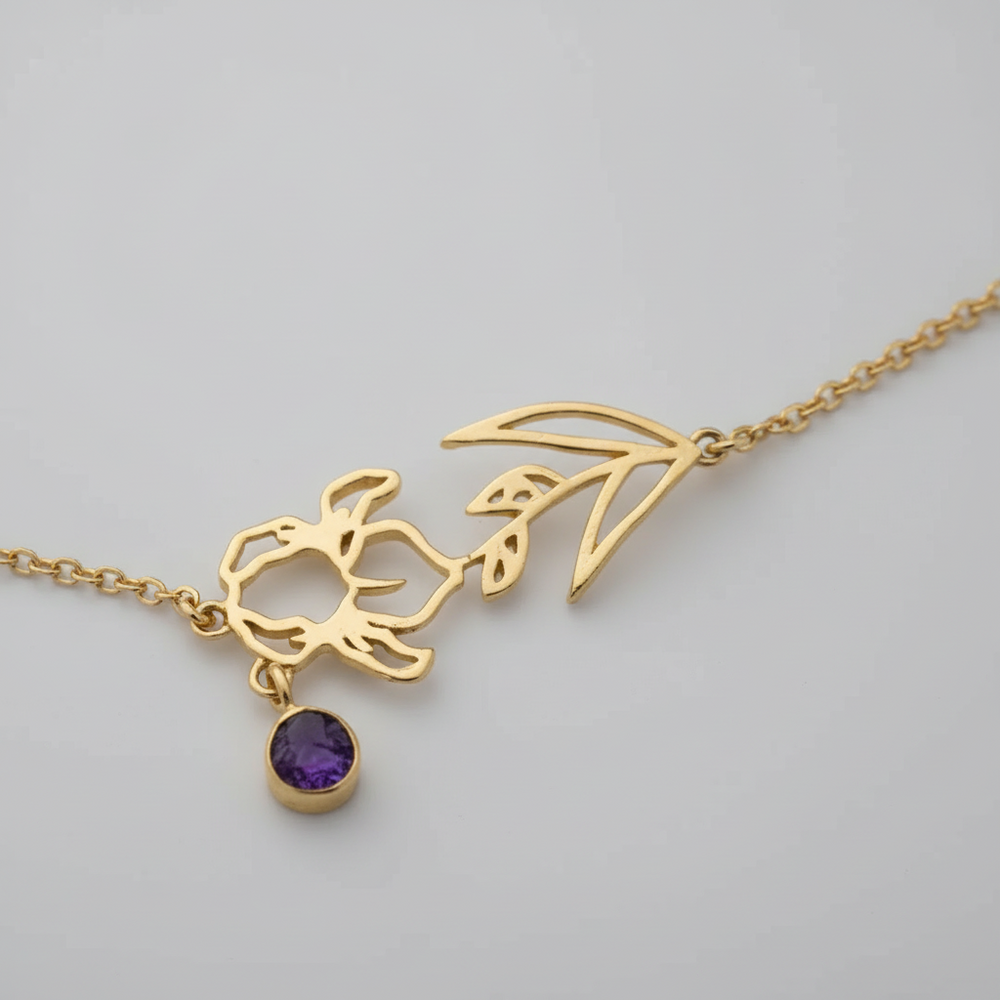 Gold Plated Necklace with February Amethyst
