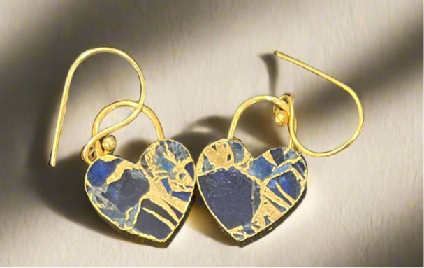 White Turquoise and Sapphire Gold-Plated Heart Mohave Dangling Earring