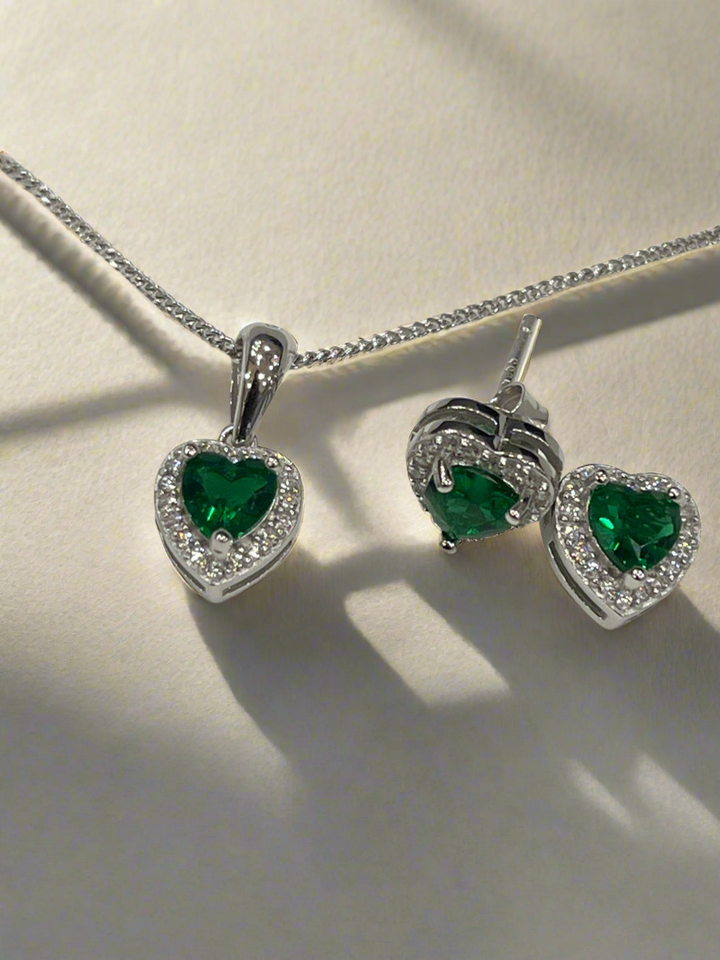 Green Love Sterling Silver Jewellery Set