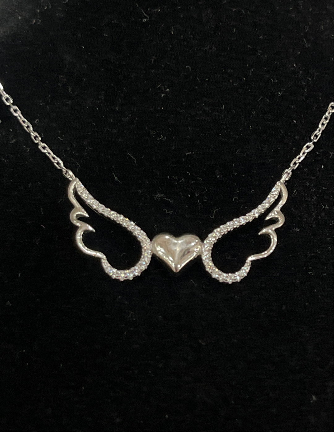 Divine Love: Rhodium-Plated Sterling Silver Angel with Heart Necklace