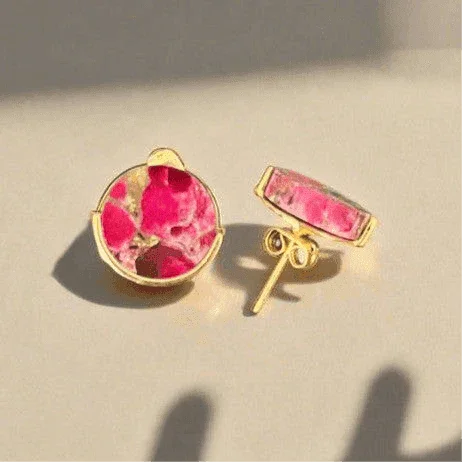 Gold Plated Mixed Mohave Stud Earrings - Blue Mohave Copper Turquoise