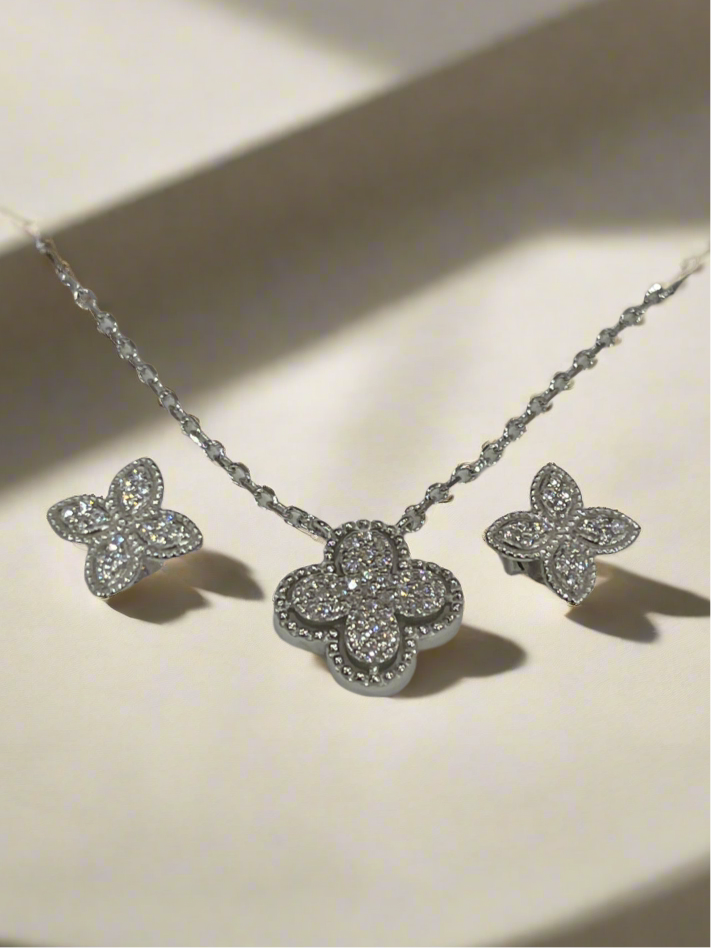 Clover Flower Sterling Silver Jewellery Set