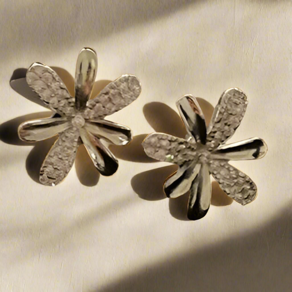 Elegant Sterling Silver Flower Stud Earrings with Gemstone Accents