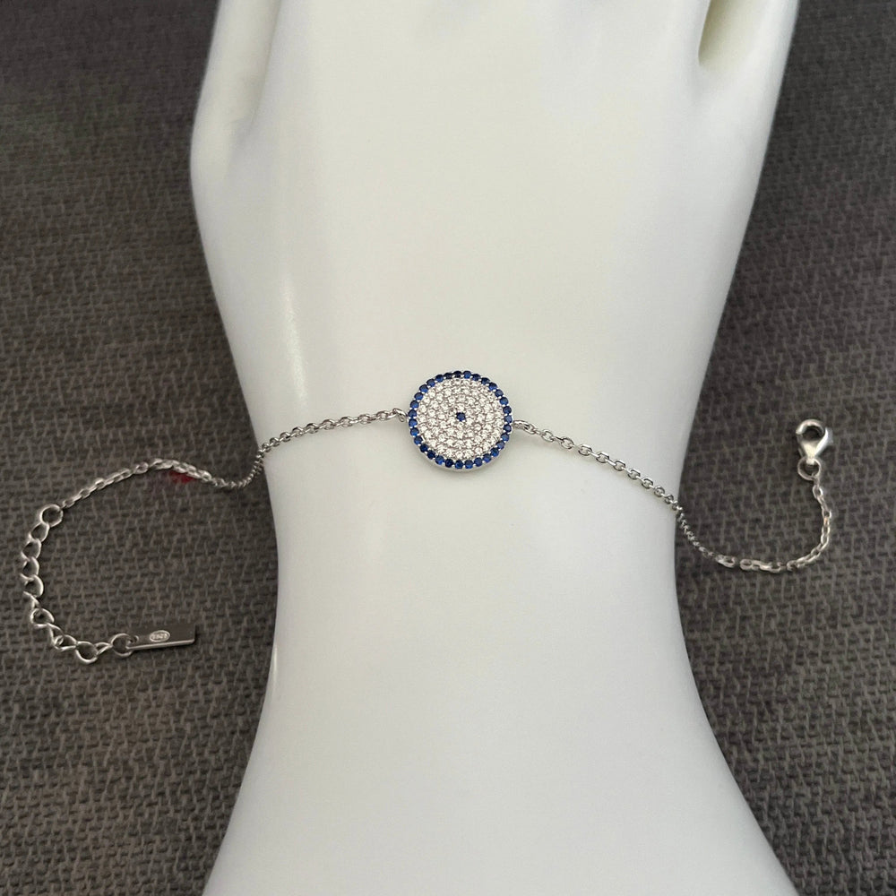 Sterling Silver Circle Bracelet with Blue Dot - view 2