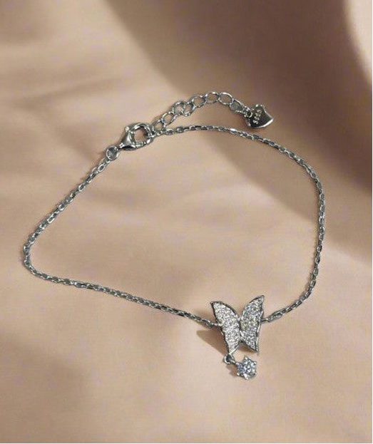 Sterling Silver White Butterfly with Diamond Zirconia