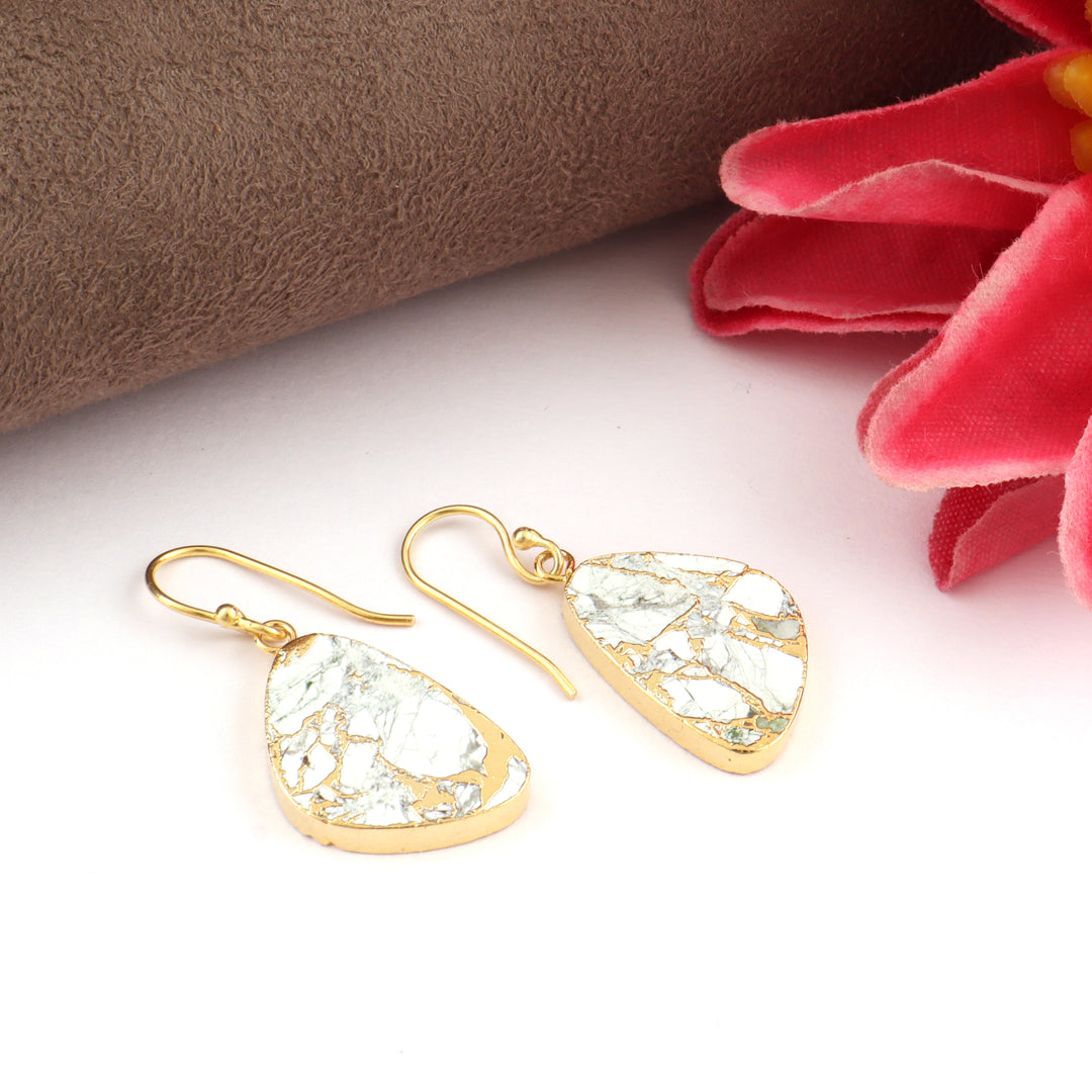 White Turquoise Gold Triangular Stones Gold-Plated Earrings