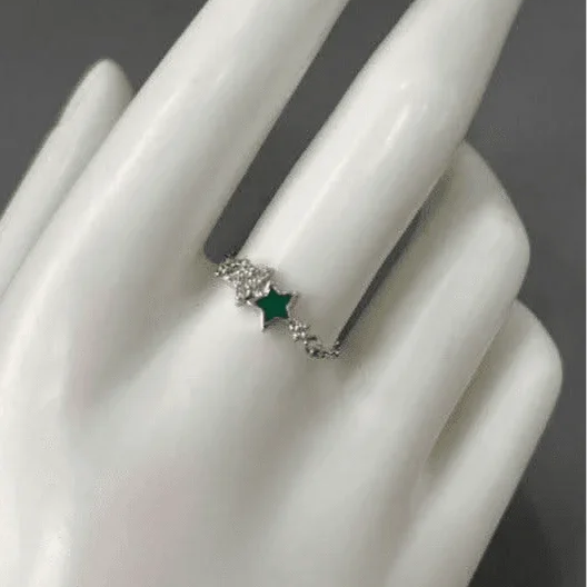 Star Sterling Silver Adjustable Ring - Light Blue