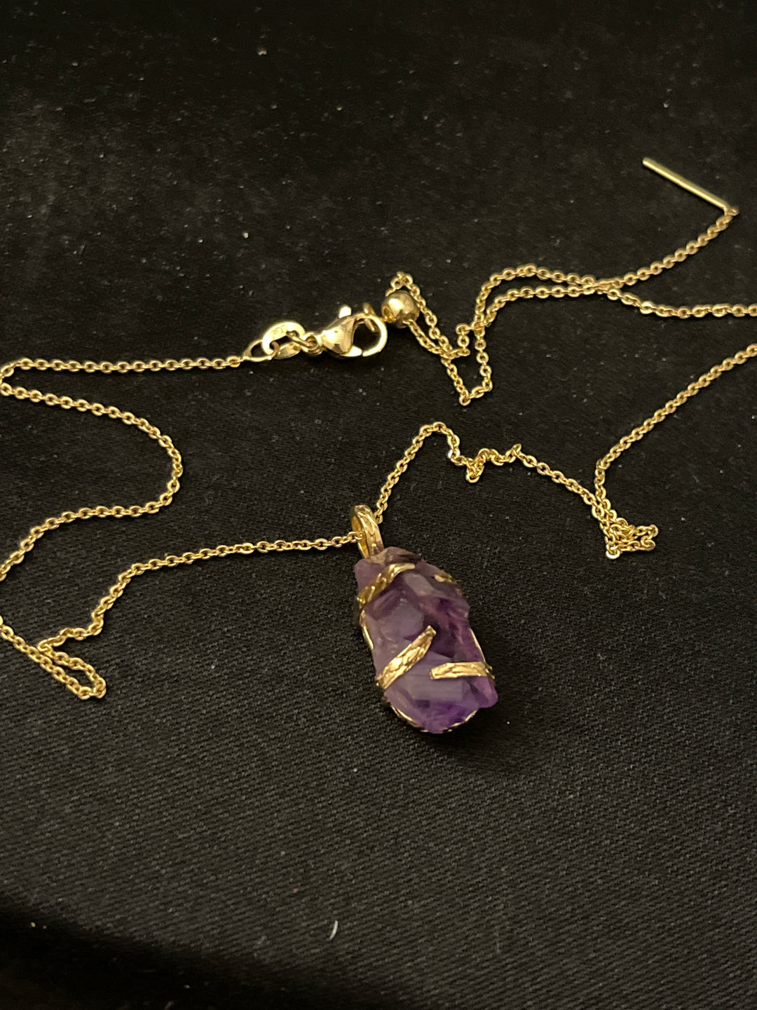 Gold Plated Necklace with Dark Amethyst Pendant