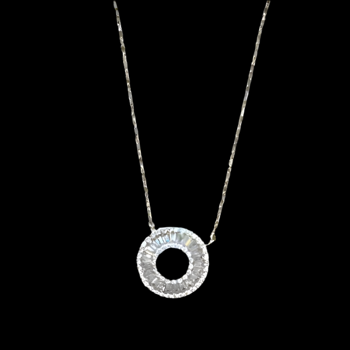 Gleaming Orbit Baguette: Sterling Silver Baguette Necklace