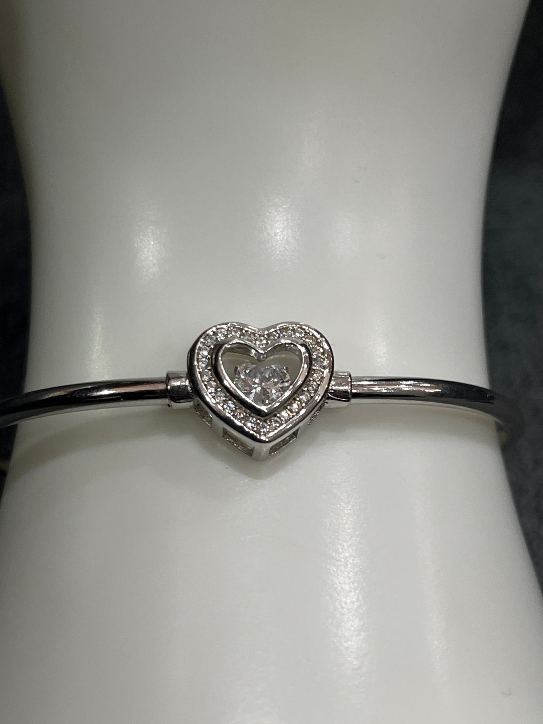 Heartfelt Radiance: Sterling Silver Heart Bangle