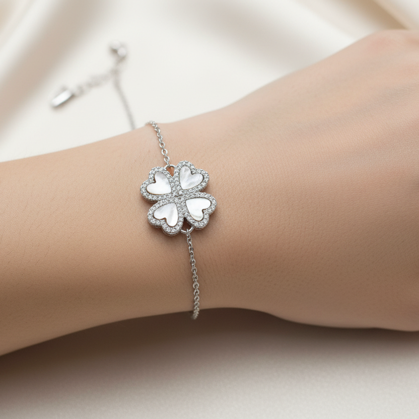 Sterling Silver Heart Clover Bracelet from Saras Beads - view 2