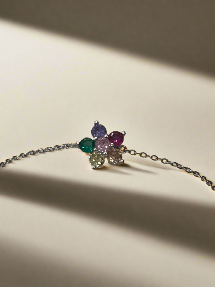 Sterling Silver Multicolor Flower Bracelet – Elegant & Vibrant Jewellery