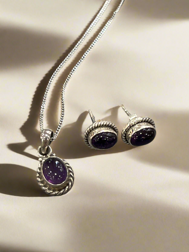 Sterling Silver Purple Oval Elegance Jewellery Set