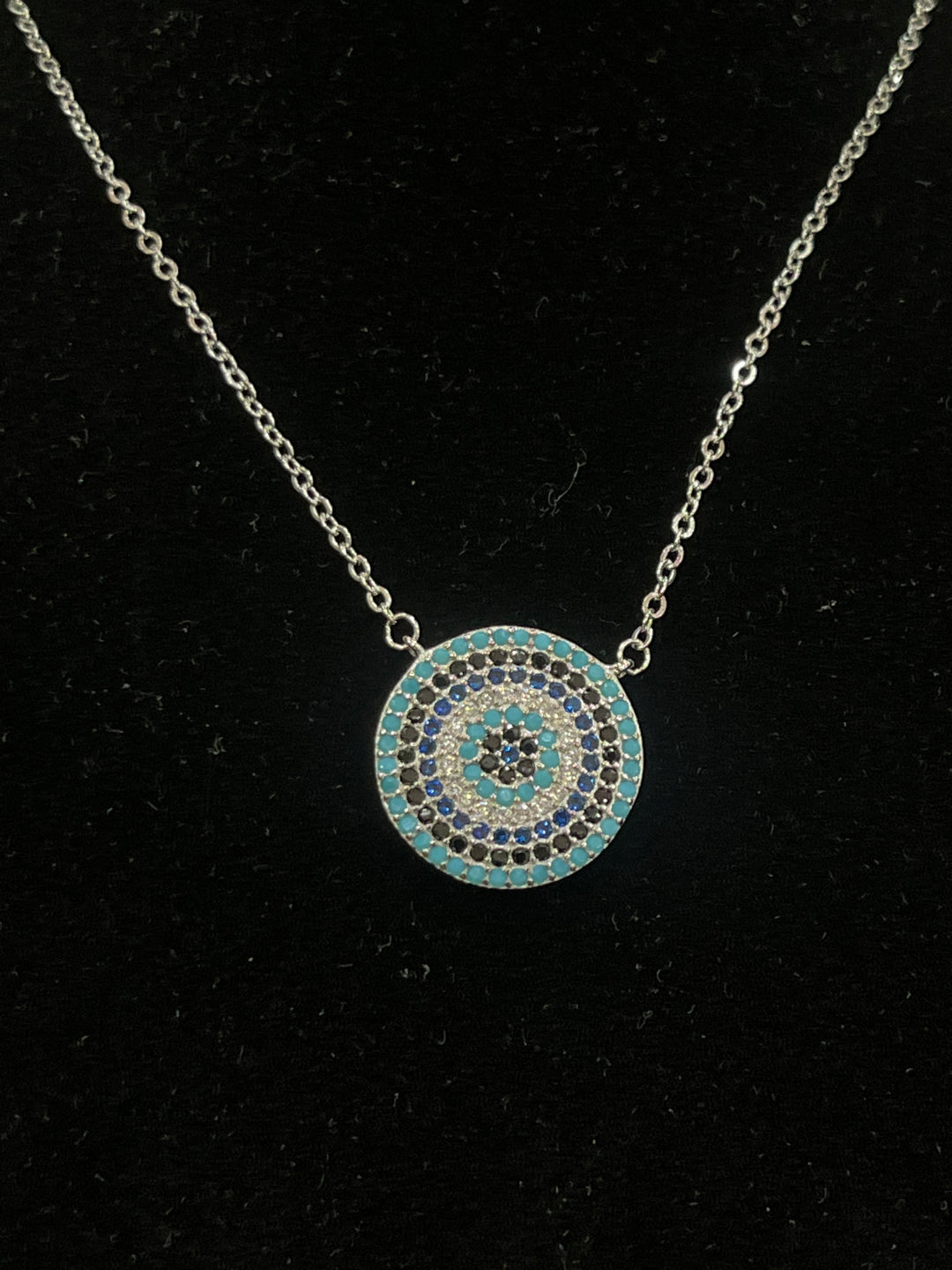 Round Evil Eye Necklace with Turquoise and Sapphire