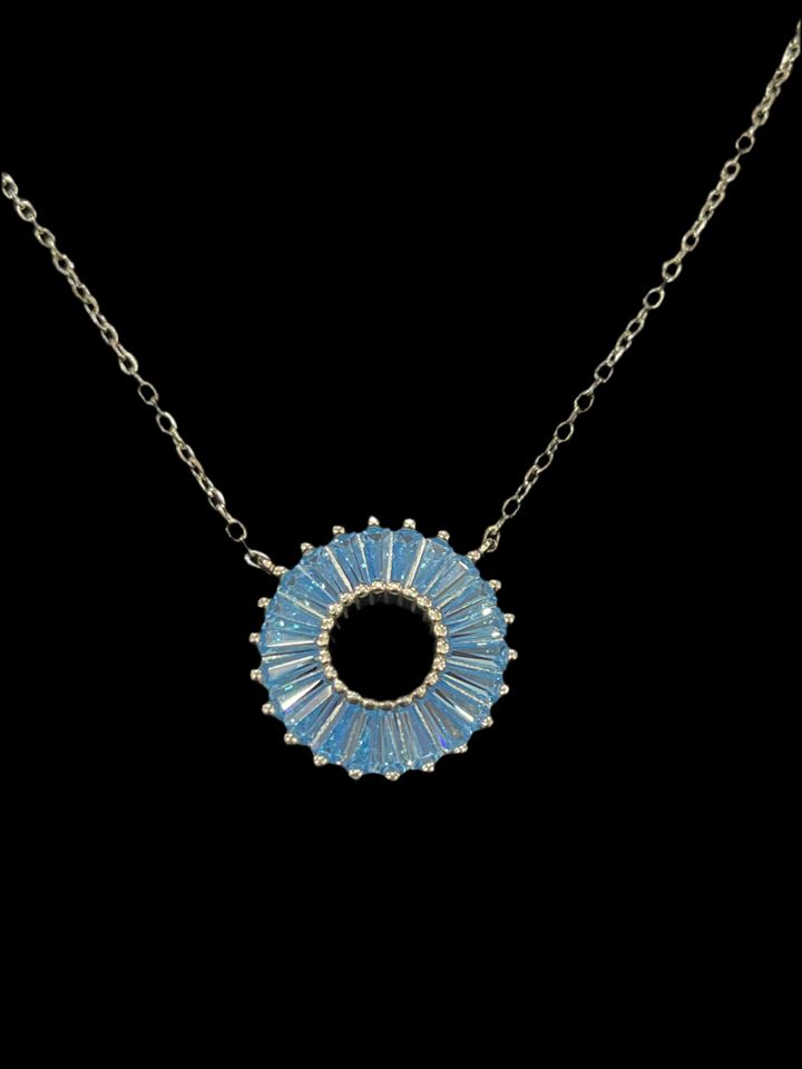 Celestial Elegance: Sterling Silver Necklace with Shiny Blue Orbit Design