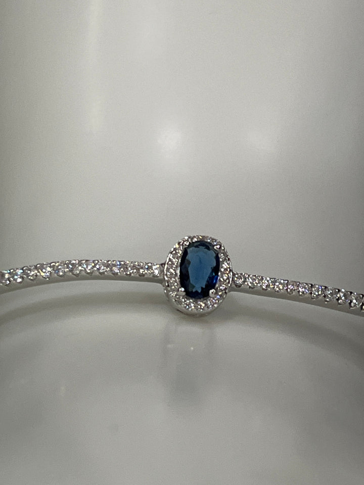 Sterling Silver Bangle with Sapphire Zirconia – Classic Elegance with a Modern Twist