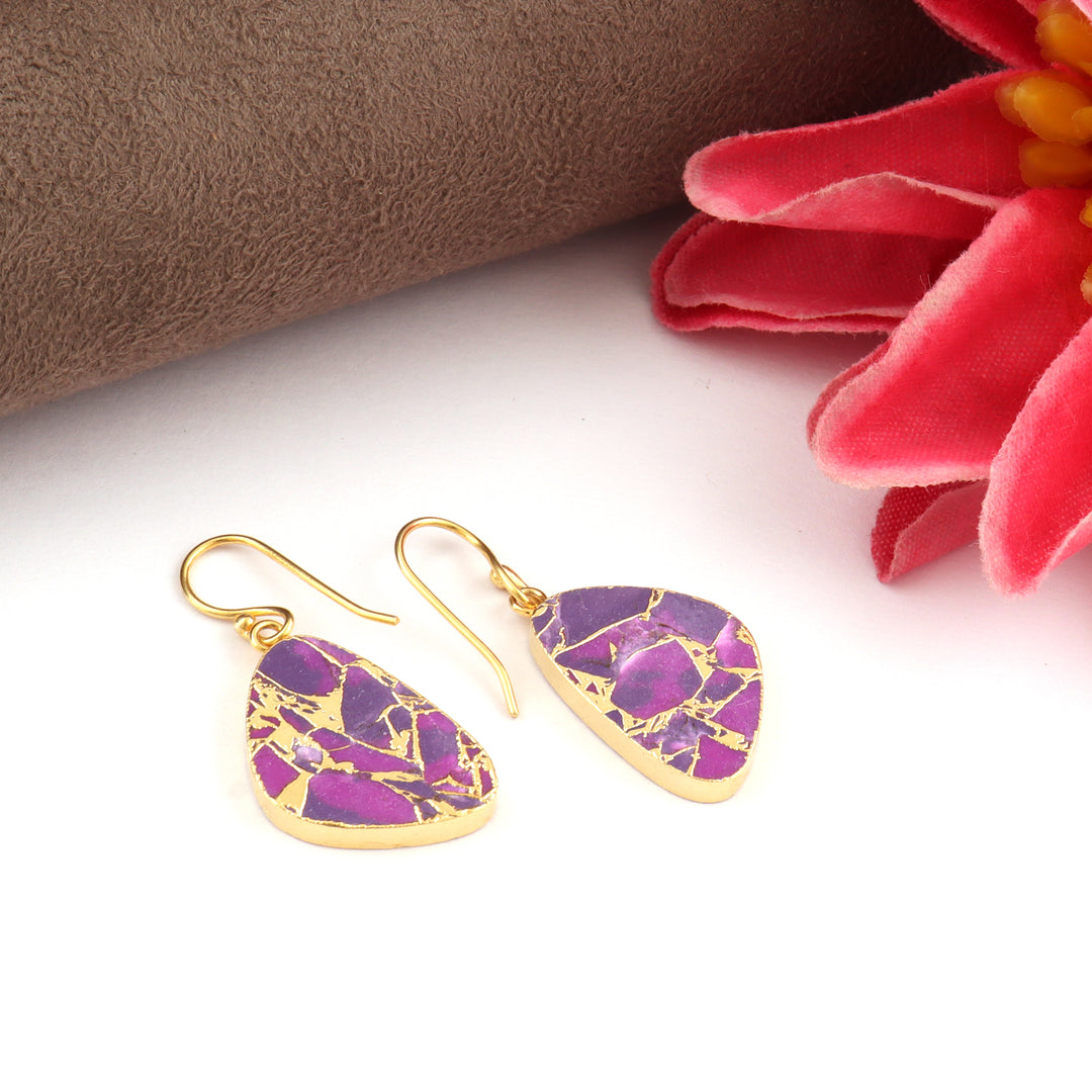 Amethyst Triangular Stones Gold-Plated Earrings